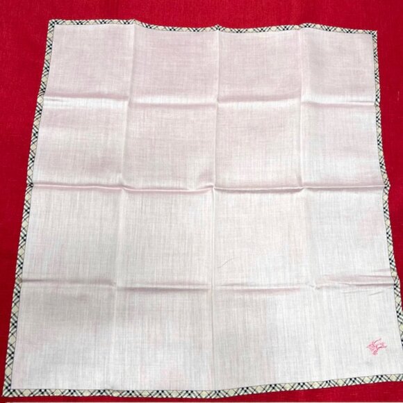 New Burberry Miniscarf/handkerchief  20" cotton/silk ligh pink nova embroid (32) - Picture 3 of 5